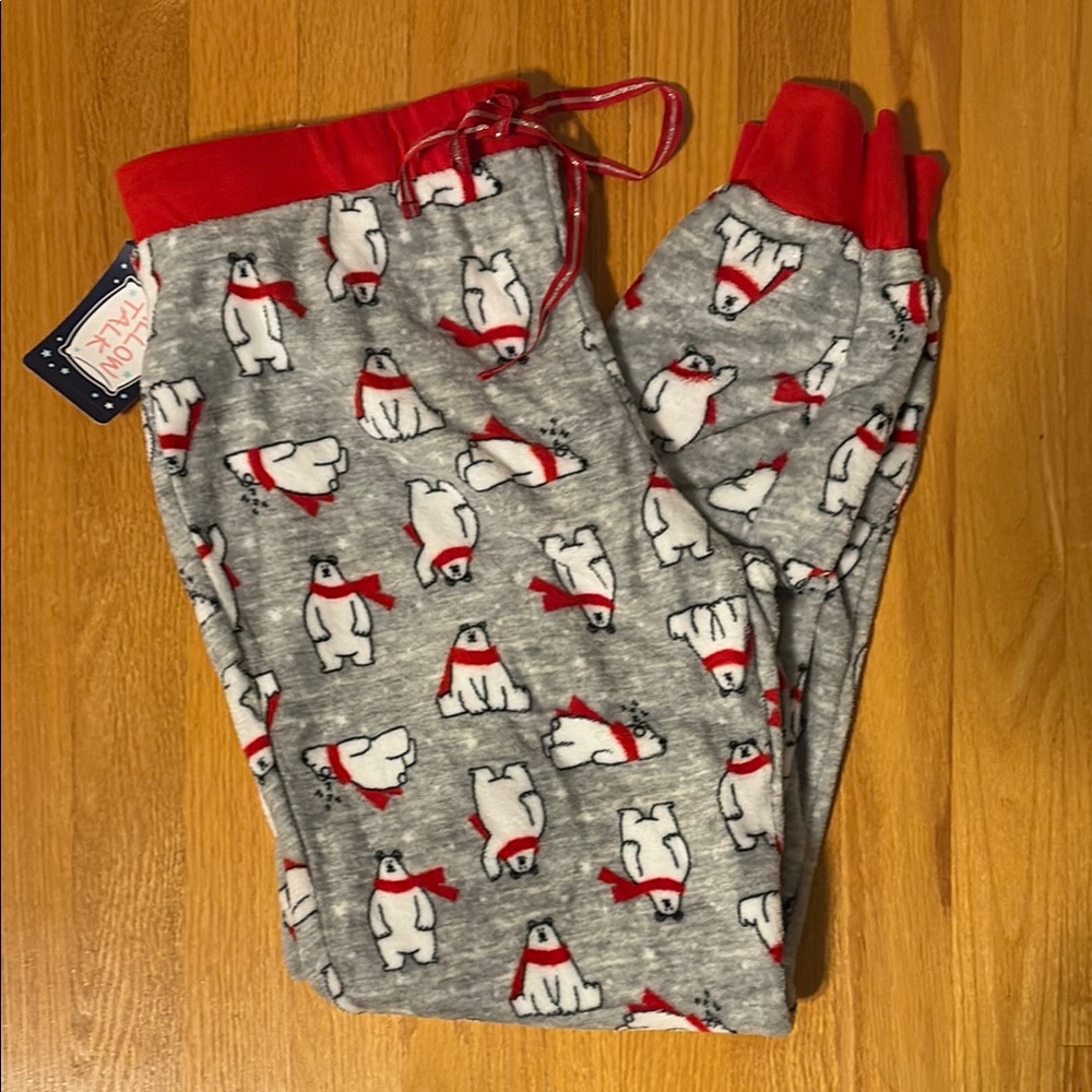 NWT Polar Bear Print Kids Pajama Bottoms - Red and Gray Size Large super soft